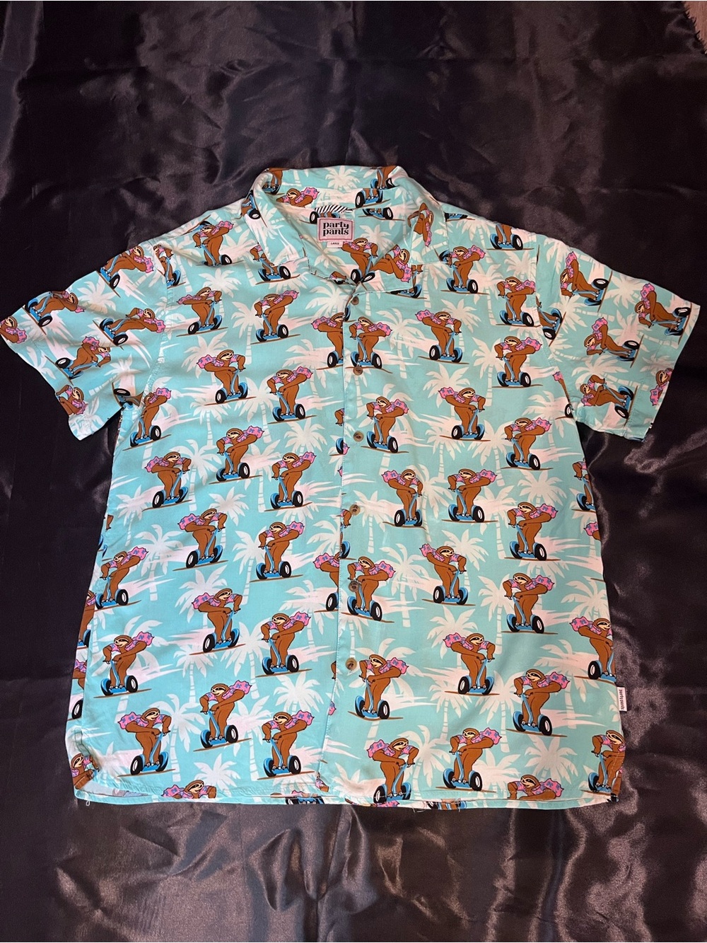 Party Pants Men’s Sloth Scooter Funny Button-Down Shirt
